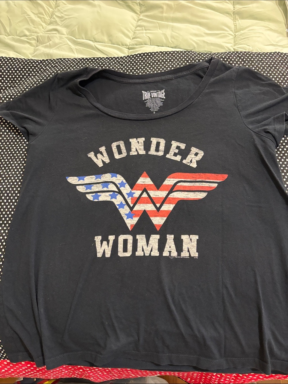 Vintage Black Wonder Woman Tee with Red, White & Blue Graphic